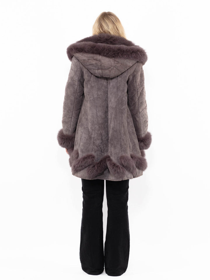 Vintage 90's Women Faux Sheepskin Coat in BrownA0886