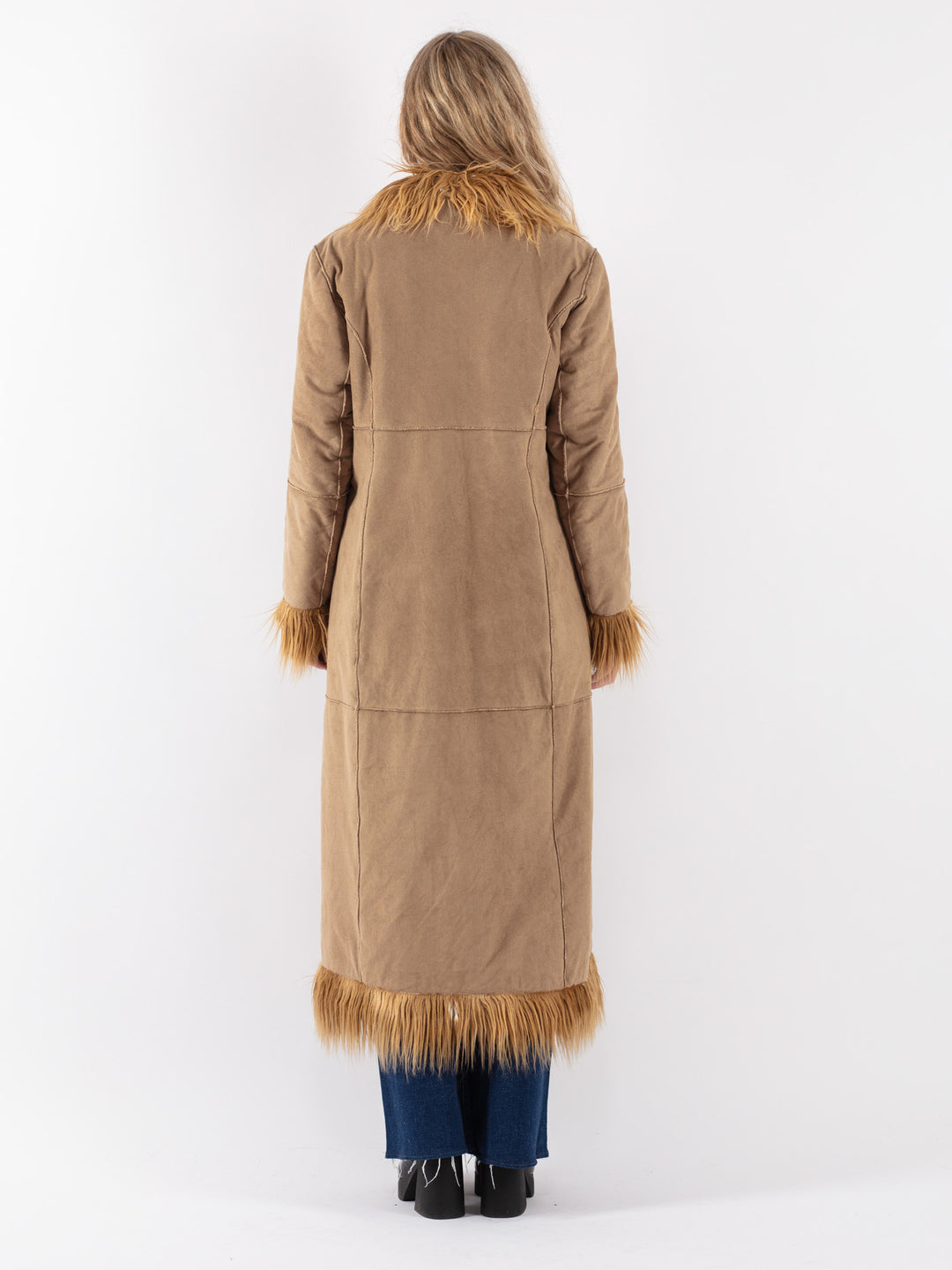 Vintage 90's Women Faux Sheepskin Coat in Beige