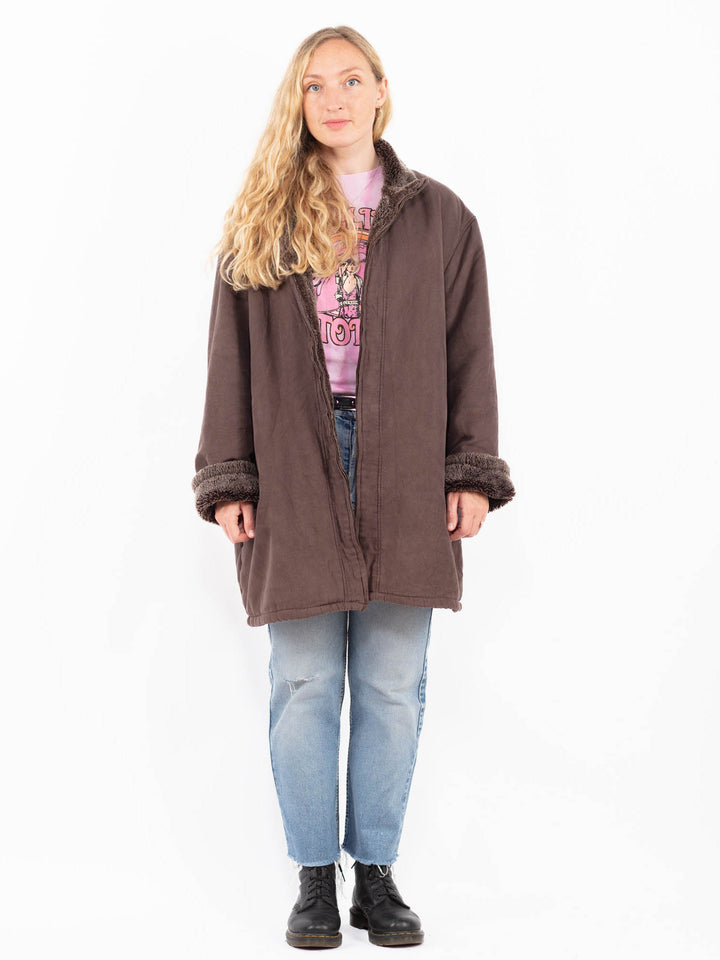 Vintage 90's Women Faux Sheepskin in BrownA0514