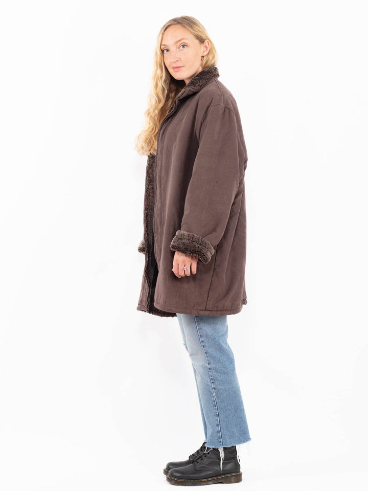 Vintage 90's Women Faux Sheepskin in BrownA0514