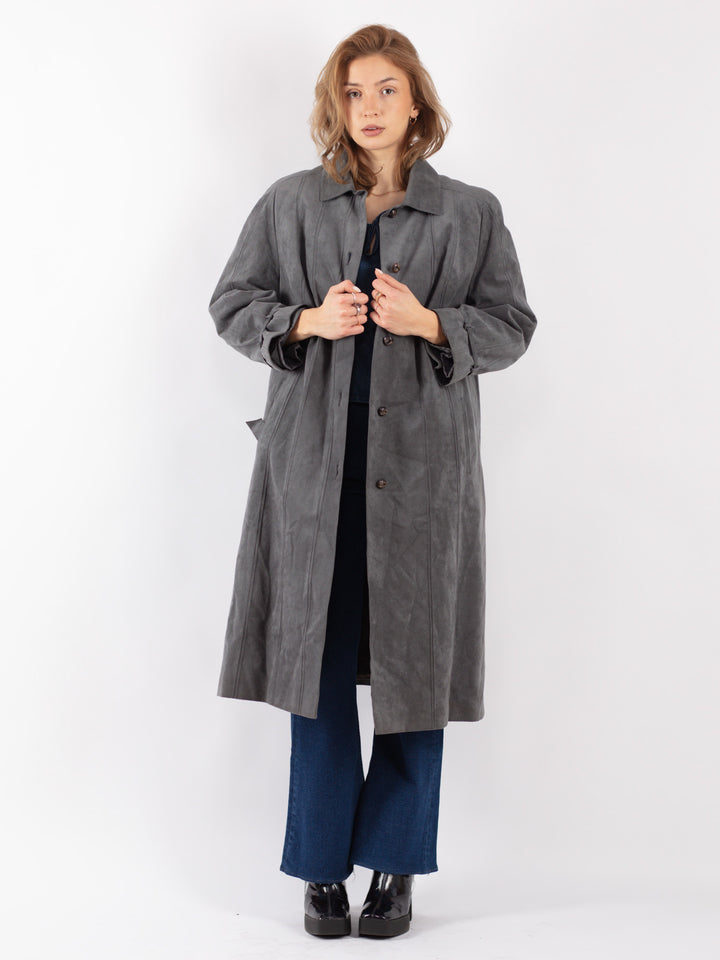 Vintage 90's Women Faux Sheepskin Coat in Gray