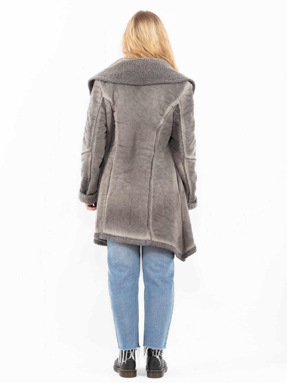 Vintage 90's Women Faux Sheepskin Coat in GrayA0524