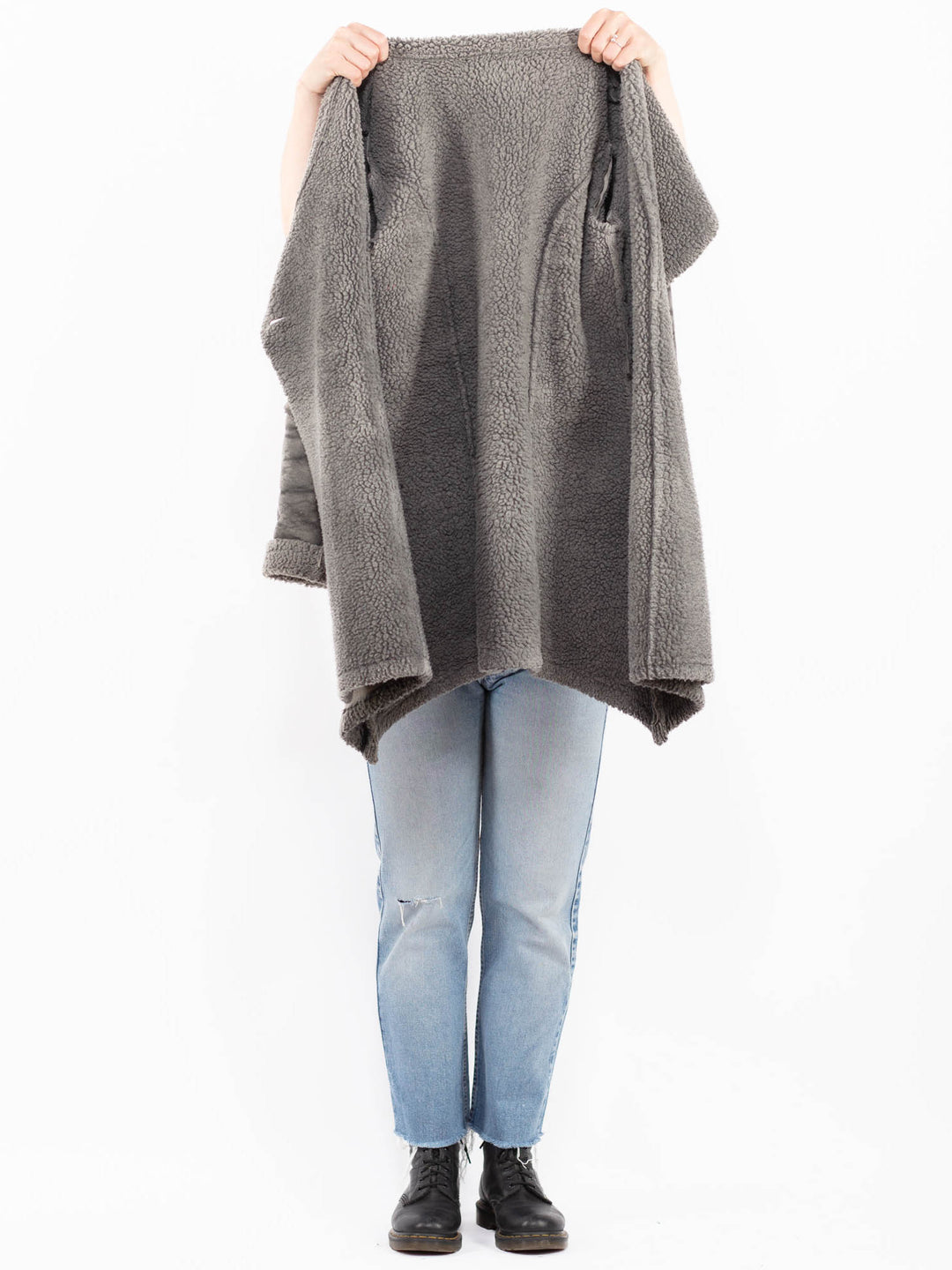 Vintage 90's Women Faux Sheepskin Coat in GrayA0524