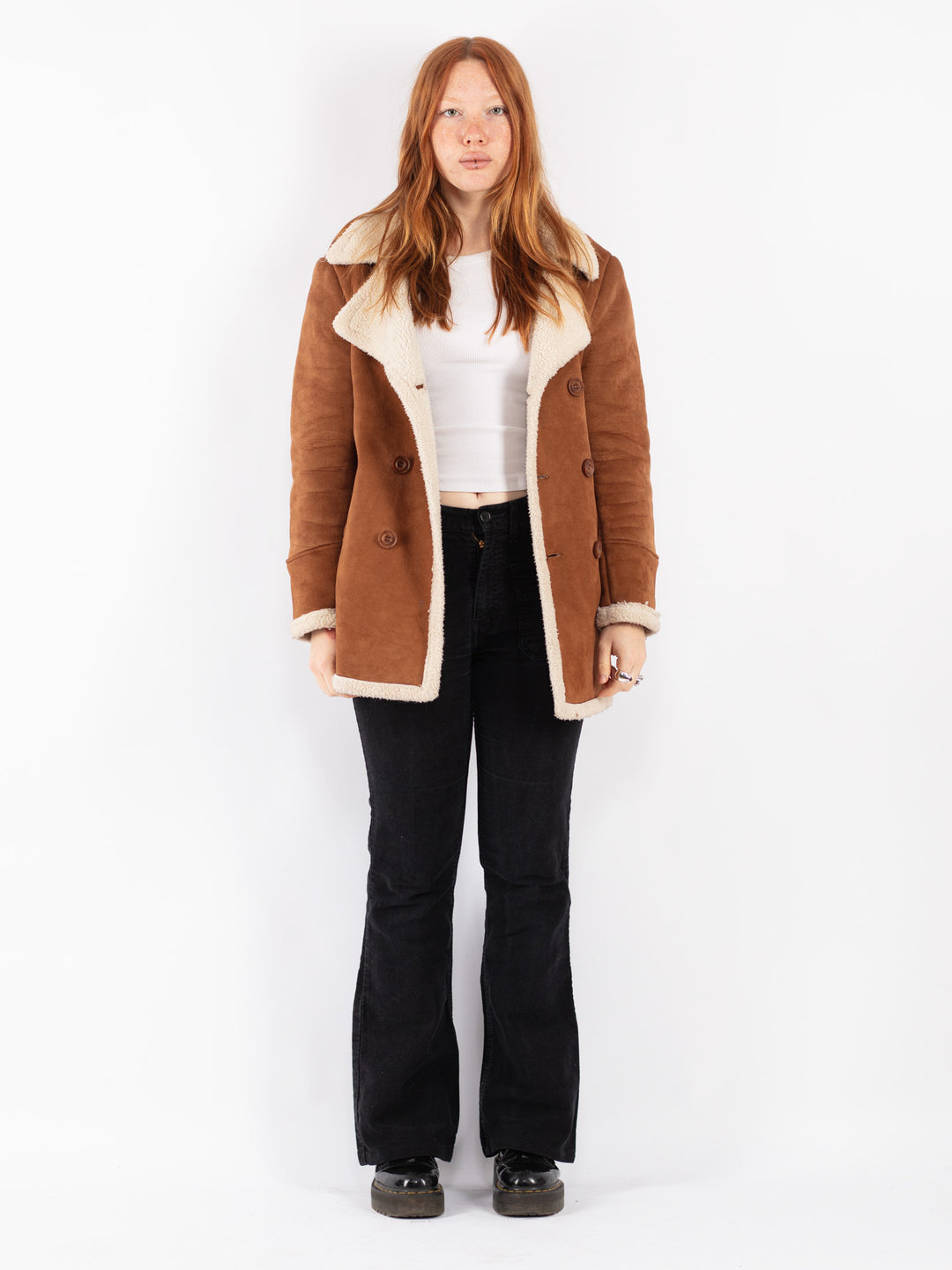 Vintage 90's Women Faux Sheepskin in Brown