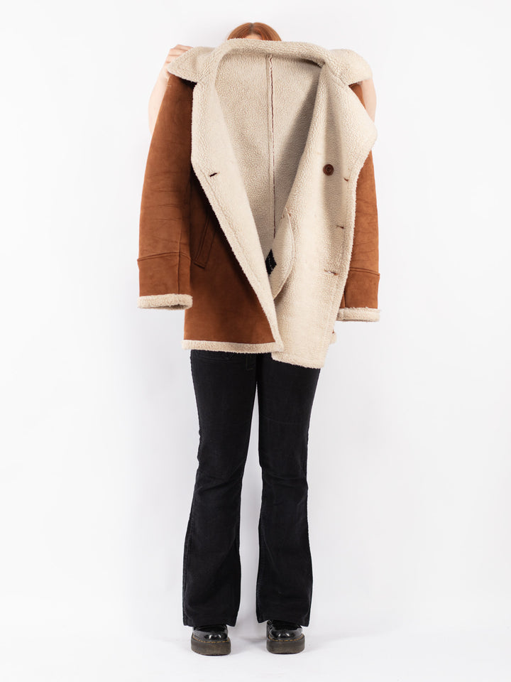 Vintage 90's Women Faux Sheepskin in Brown