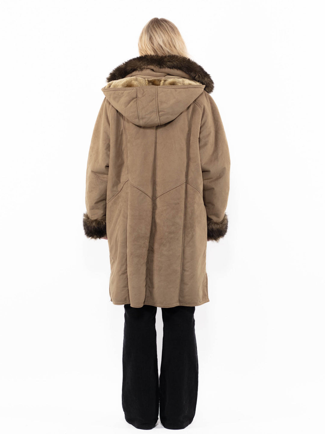 Vintage 90's Women Faux Sheepskin Coat in BeigeA0909