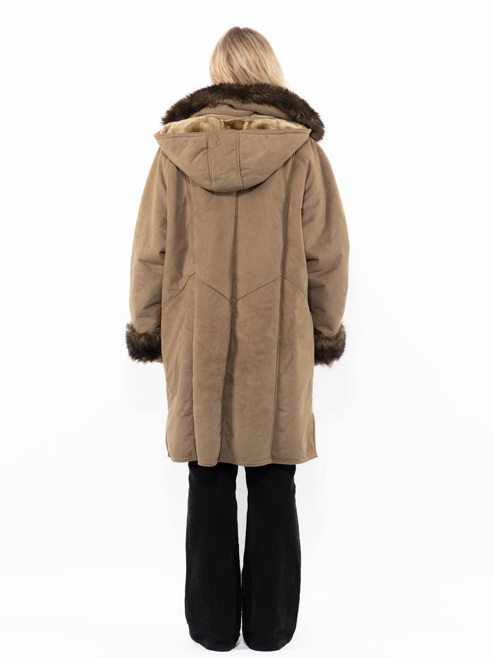 Vintage 90's Women Faux Sheepskin Coat in BeigeA0909