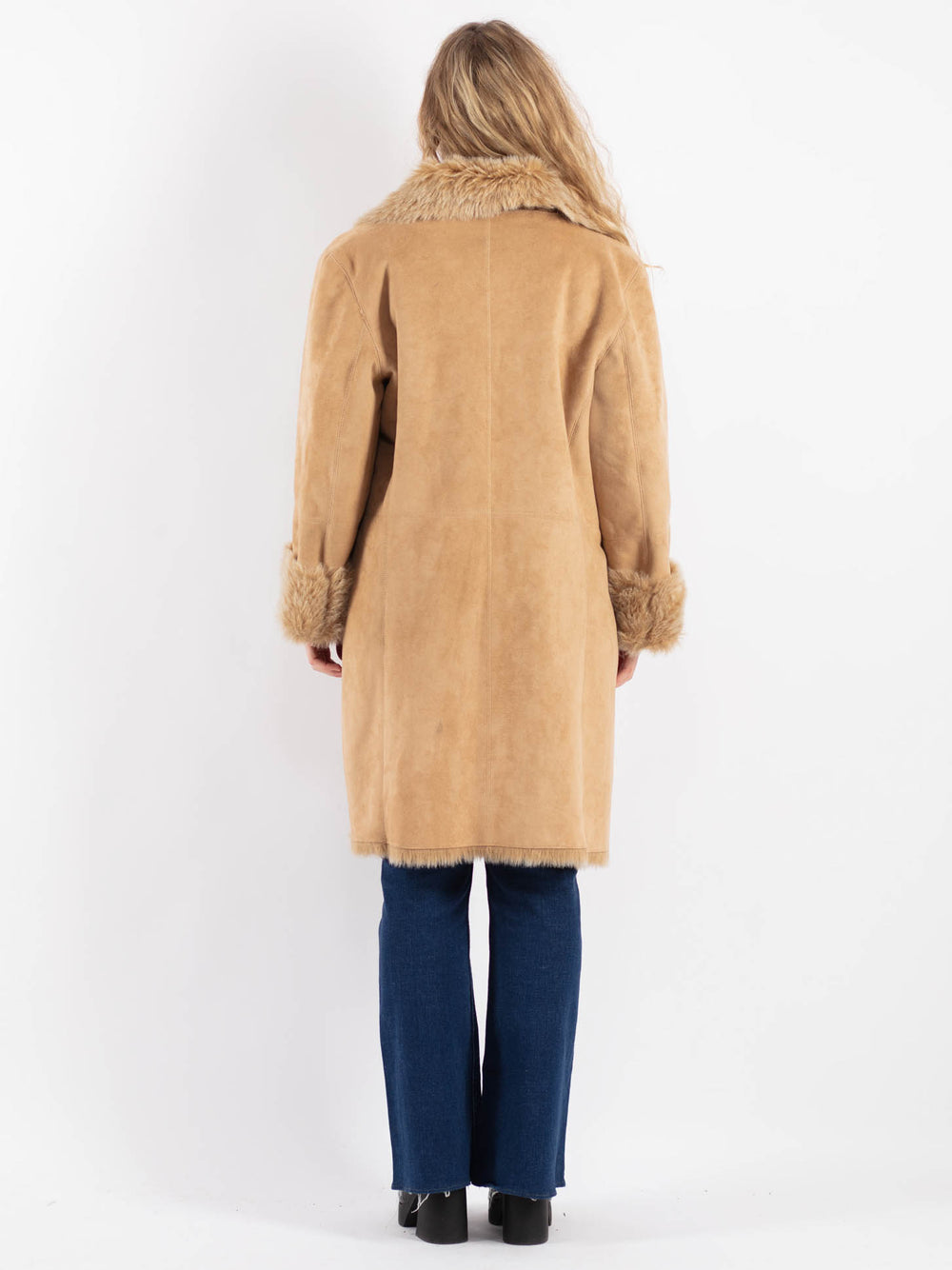 Vintage 90's Women Faux Sheepskin Coat in BeigeV9155