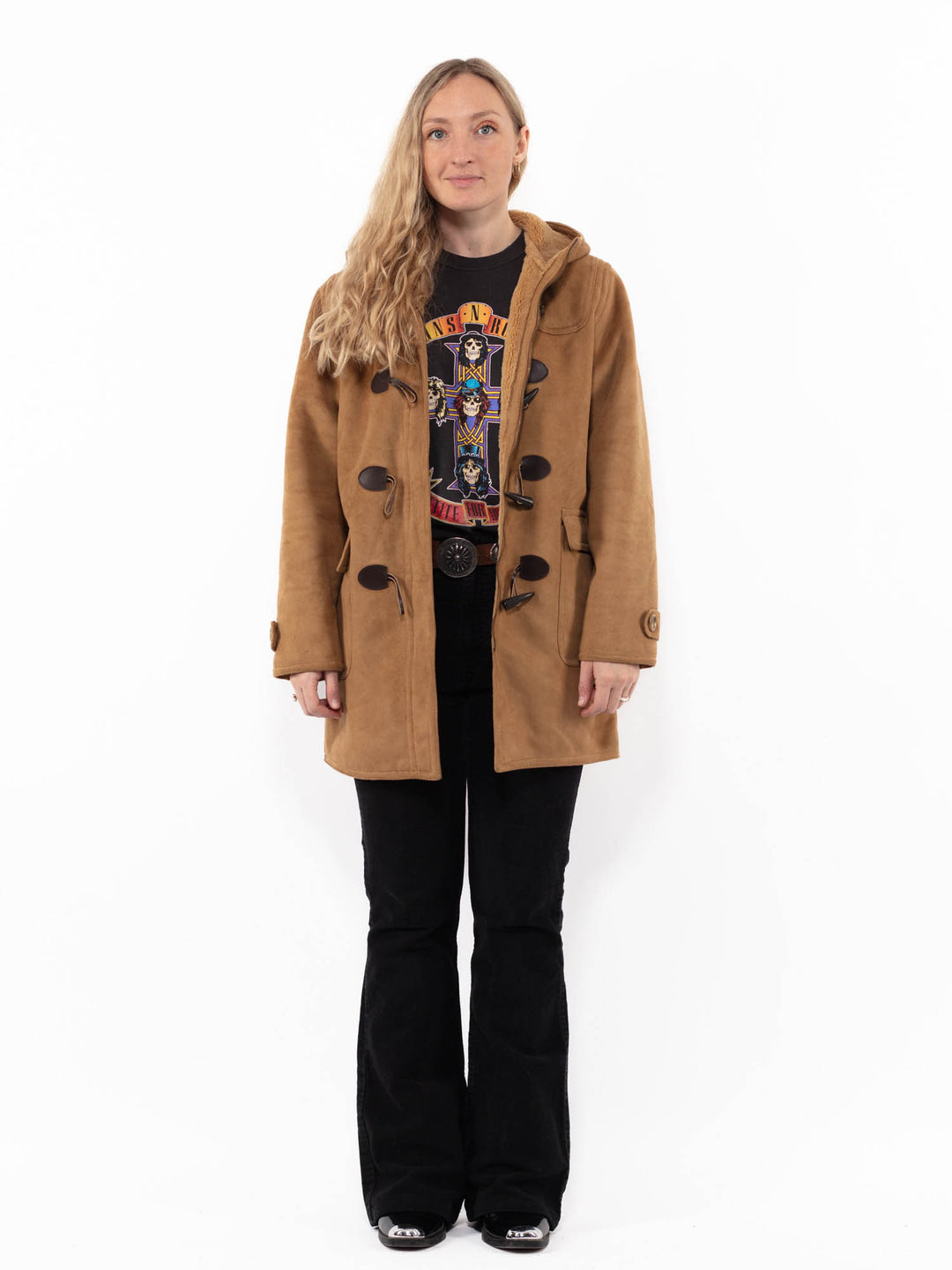 Vintage 90's Women Faux Sheepskin Coat in BrownA0915