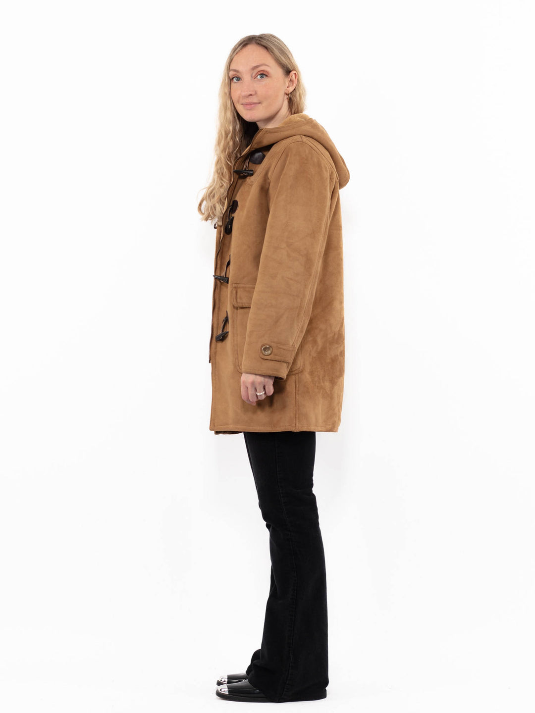 Vintage 90's Women Faux Sheepskin Coat in BrownA0915