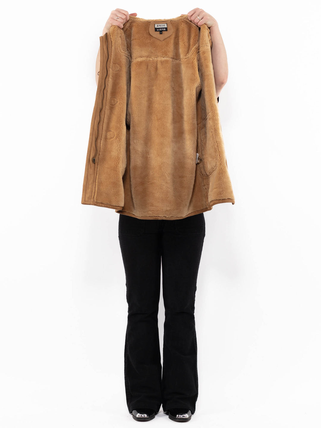 Vintage 90's Women Faux Sheepskin Coat in BrownA0915