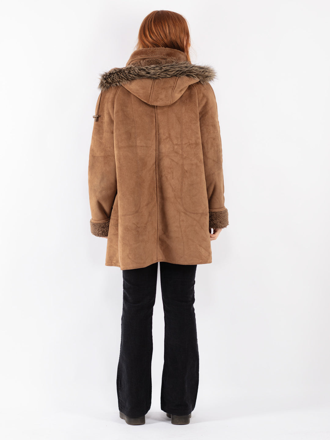 Vintage 90's Women Faux Sheepskin Coat in Beige