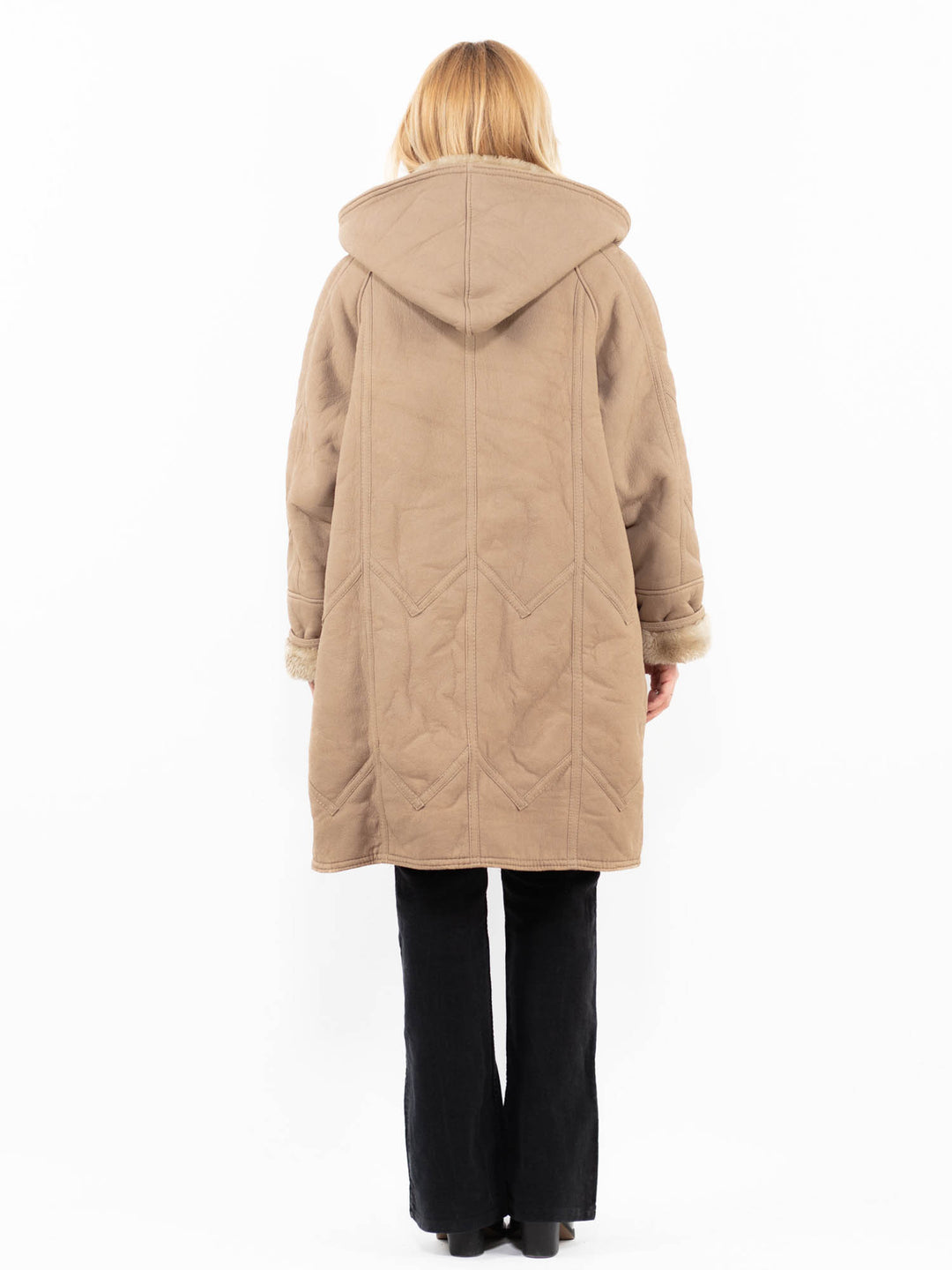 Vintage 90's Women Faux Sheepskin Coat in BeigeA0186