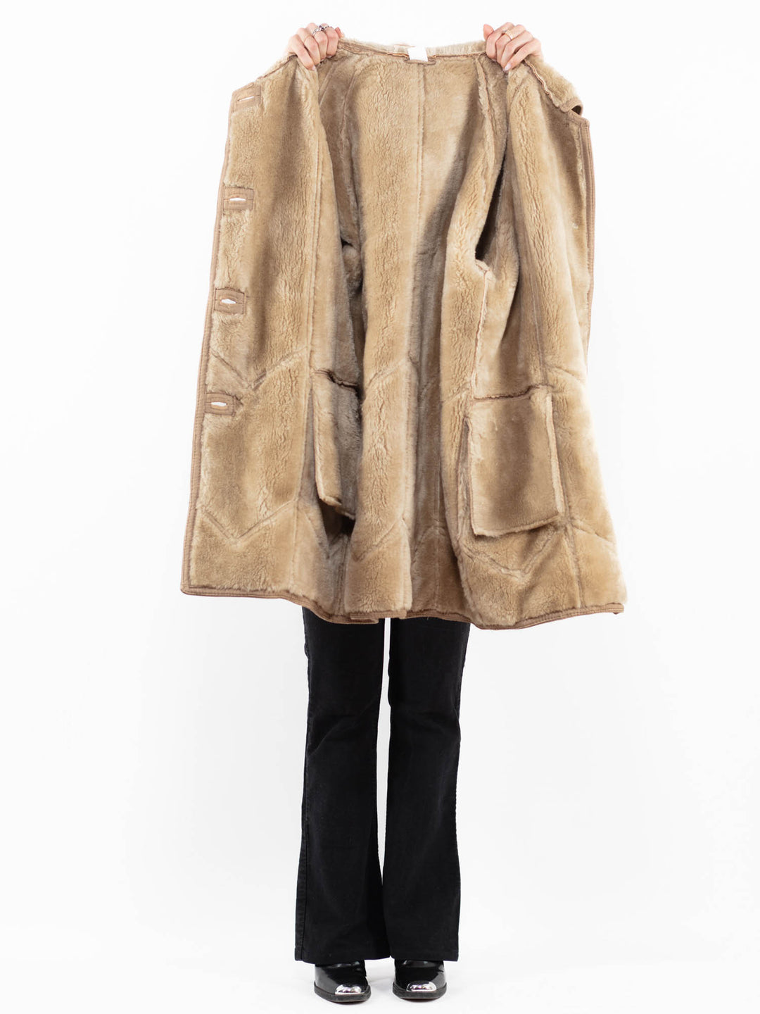 Vintage 90's Women Faux Sheepskin Coat in BeigeA0186