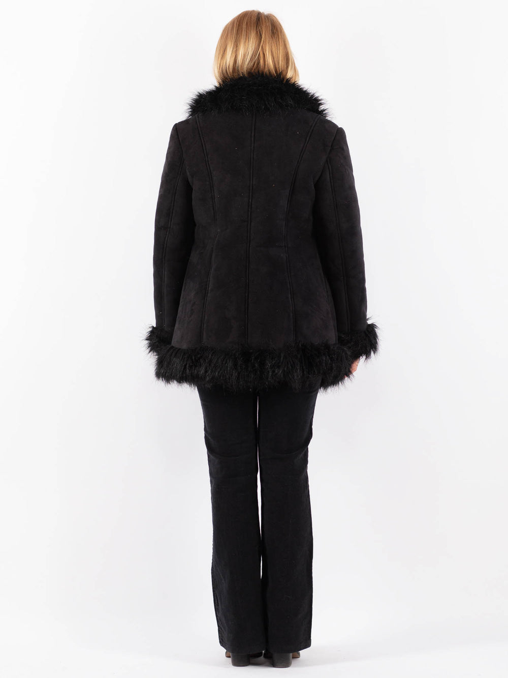 Vintage 90's Women Faux Sheepskin Coat in BlackV9669