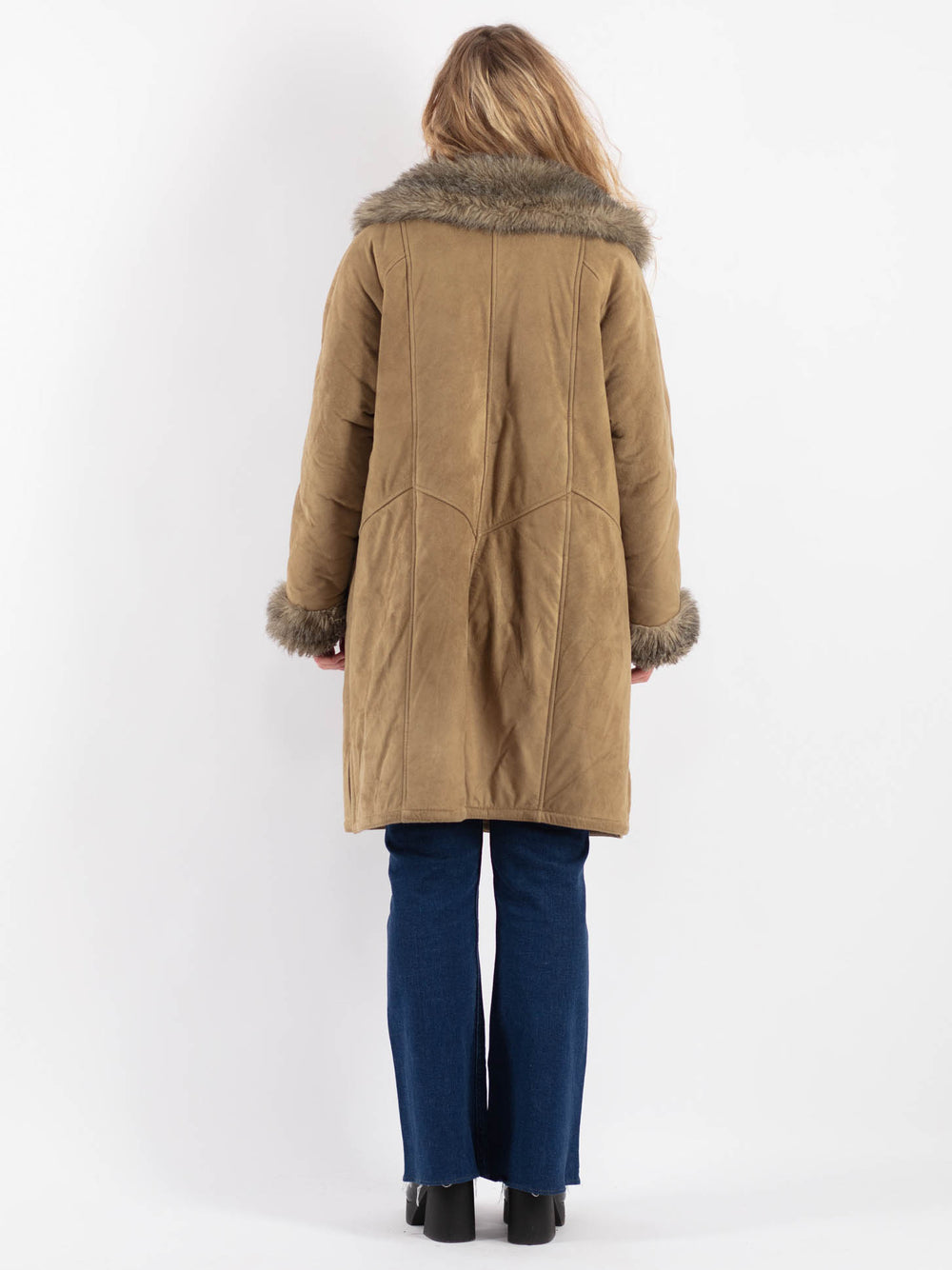Vintage 90's Women Faux Sheepskin Coat in BeigeV9163