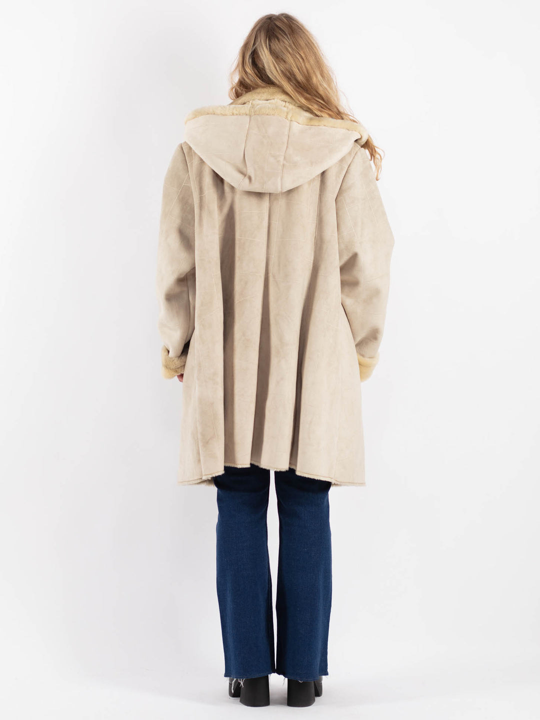 Vintage 90's Women Faux Sheepskin Coat in BeigeV9166