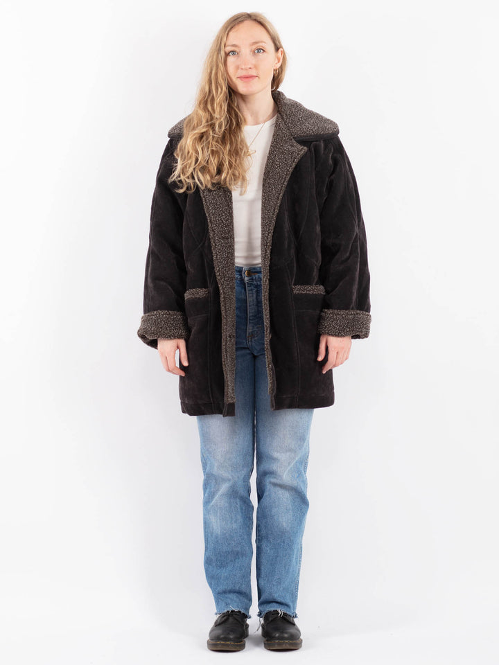 Vintage 90's Women Faux Sheepskin Coat in GrayV9500