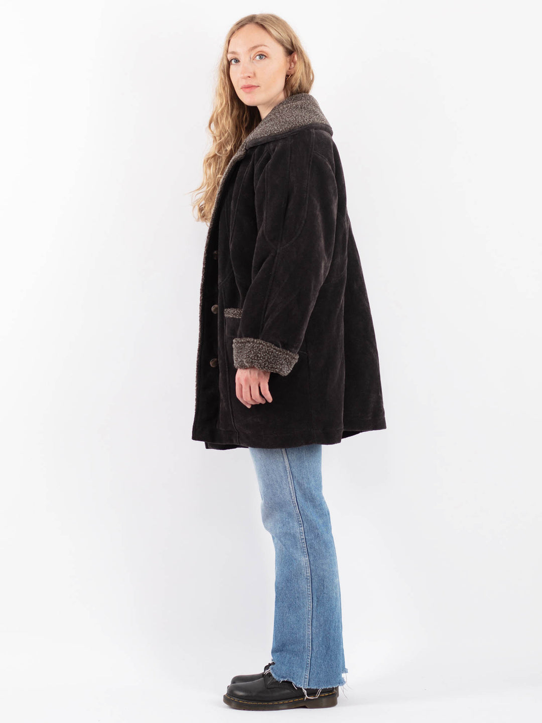 Vintage 90's Women Faux Sheepskin Coat in GrayV9500