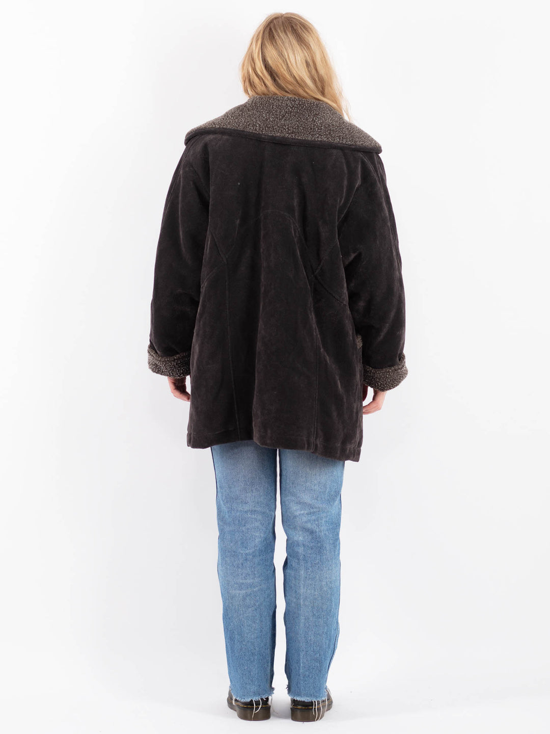 Vintage 90's Women Faux Sheepskin Coat in GrayV9500
