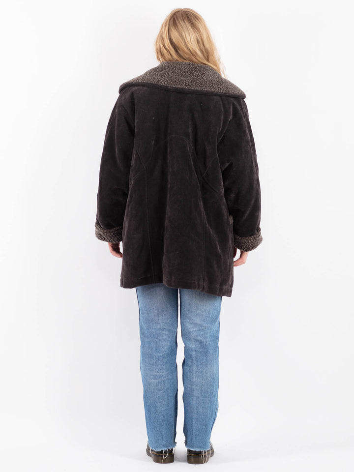Vintage 90's Women Faux Sheepskin Coat in GrayV9500