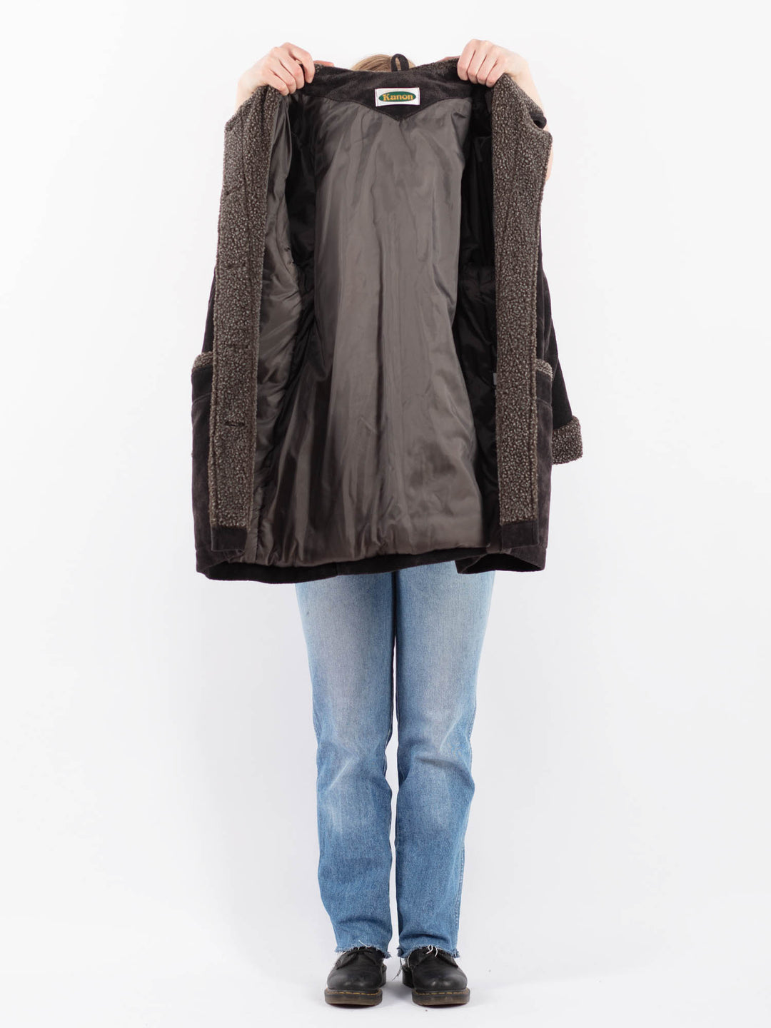 Vintage 90's Women Faux Sheepskin Coat in GrayV9500