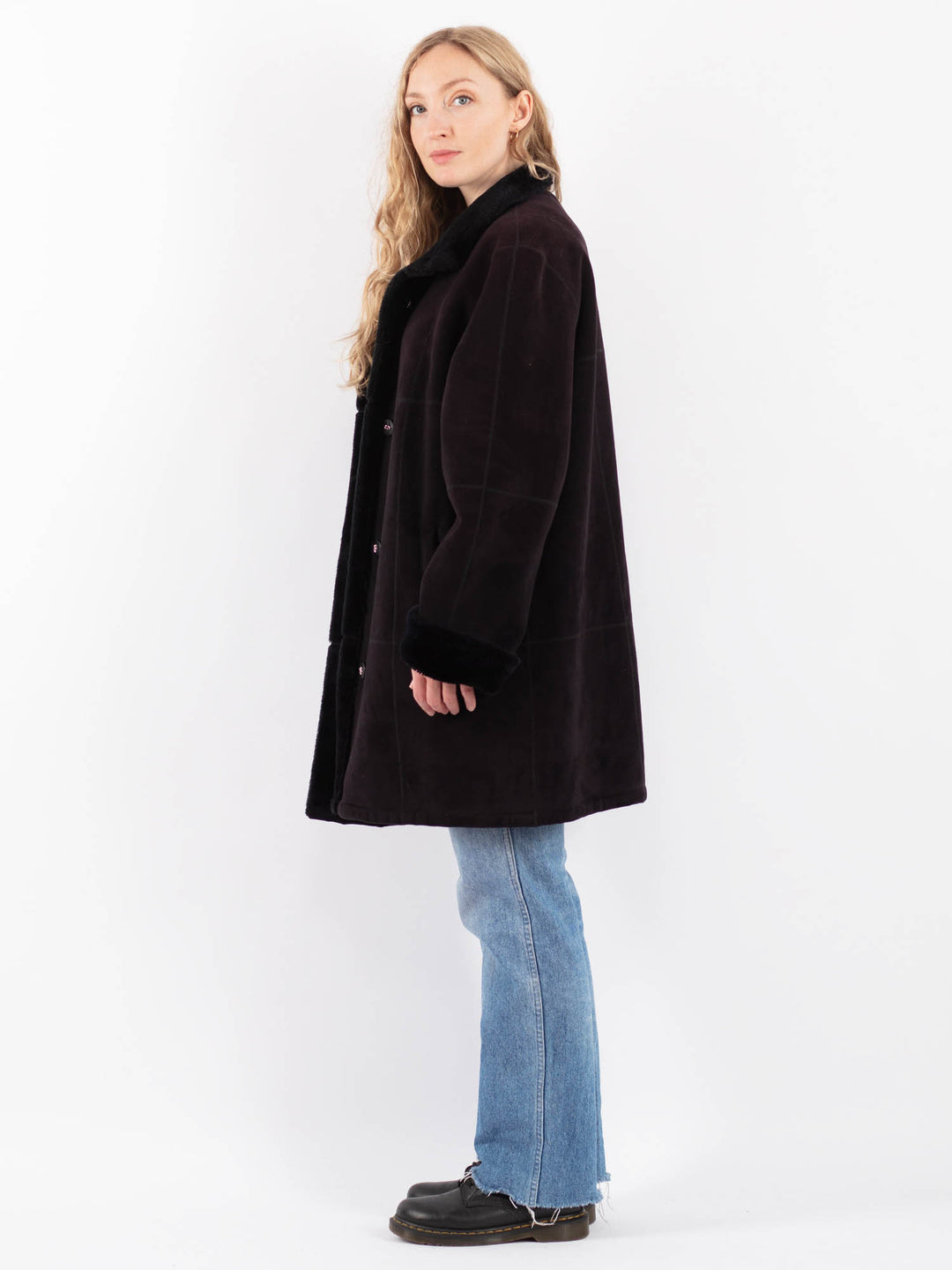 Vintage 90's Women Faux Sheepskin Coat in BlackV9501