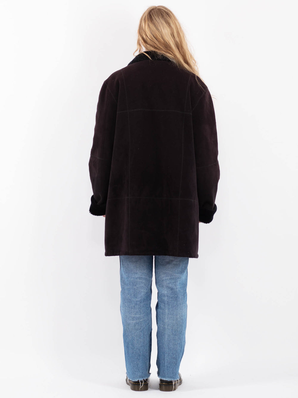 Vintage 90's Women Faux Sheepskin Coat in BlackV9501