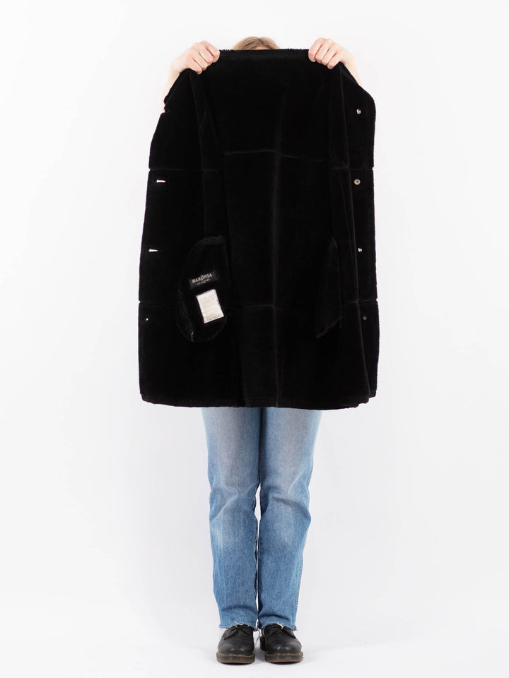 Vintage 90's Women Faux Sheepskin Coat in BlackV9501
