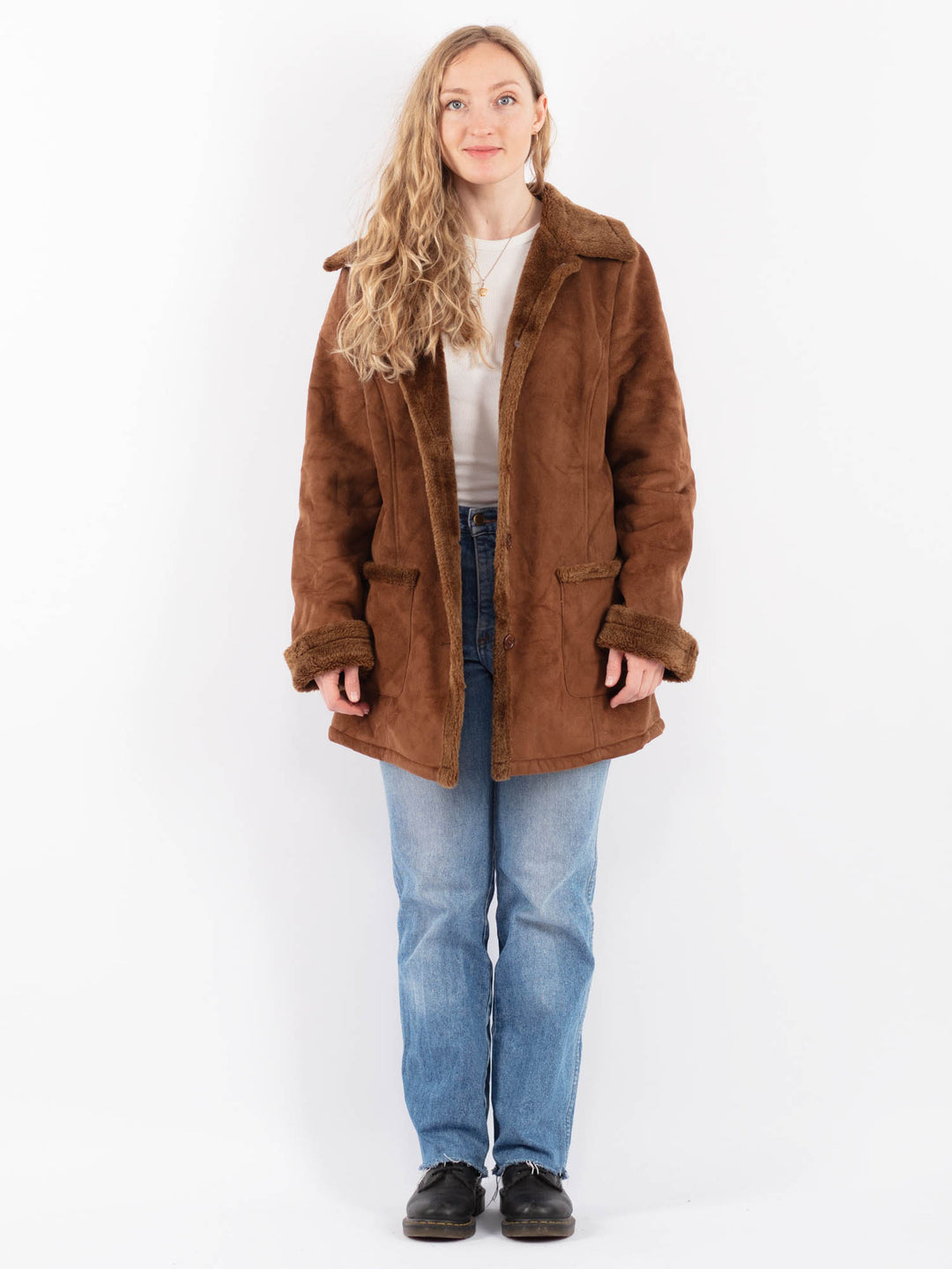 Vintage 90's Women Faux Sheepskin in BrownV9502