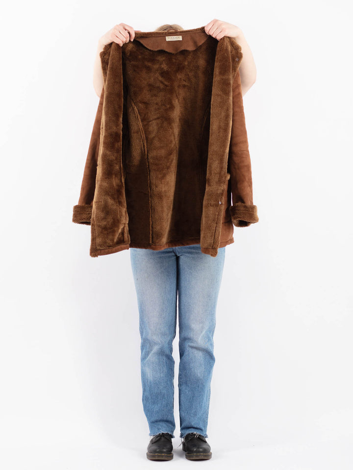 Vintage 90's Women Faux Sheepskin in BrownV9502