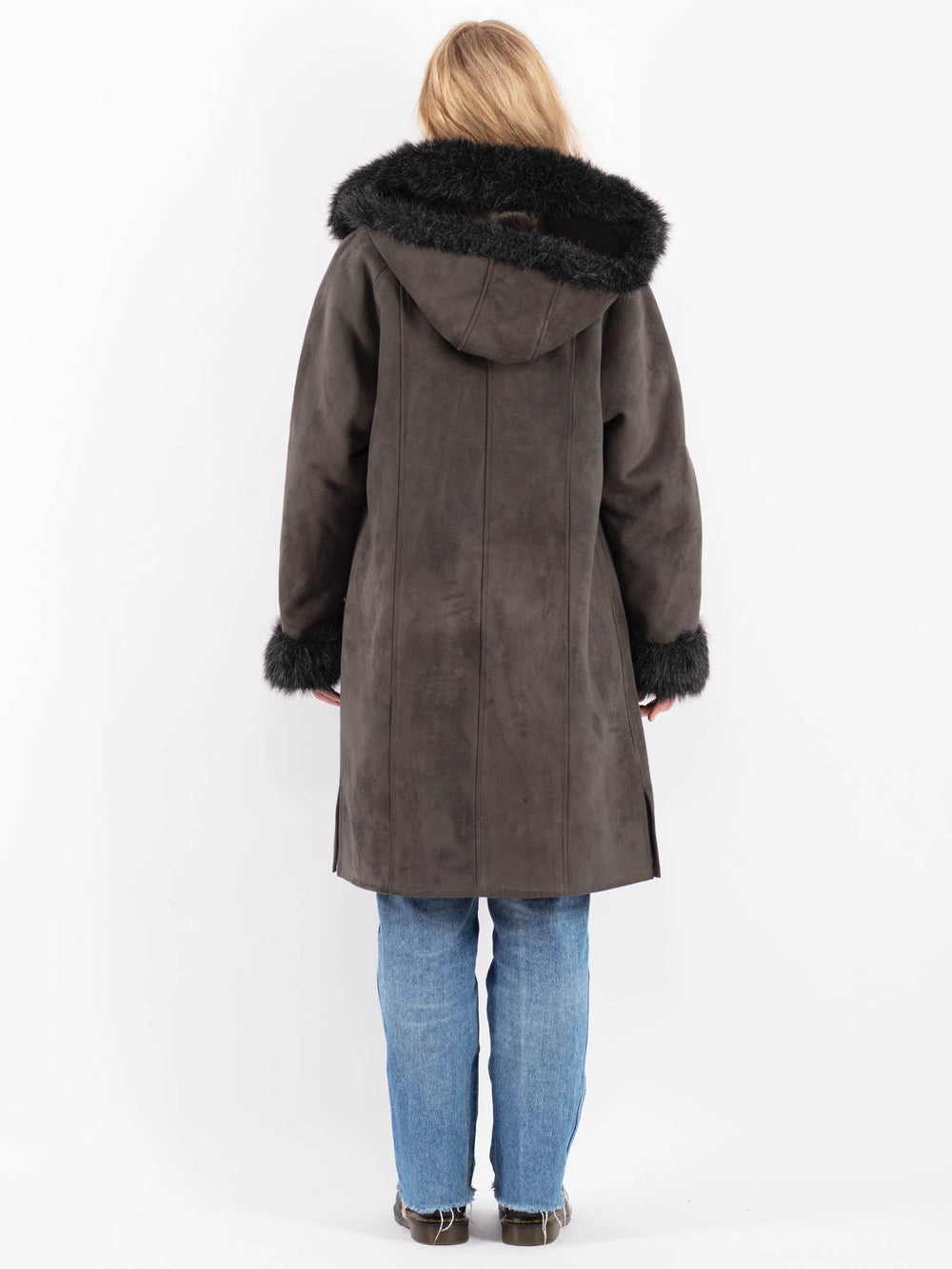 Vintage 90's Women Faux Sheepskin Coat in GrayV9504