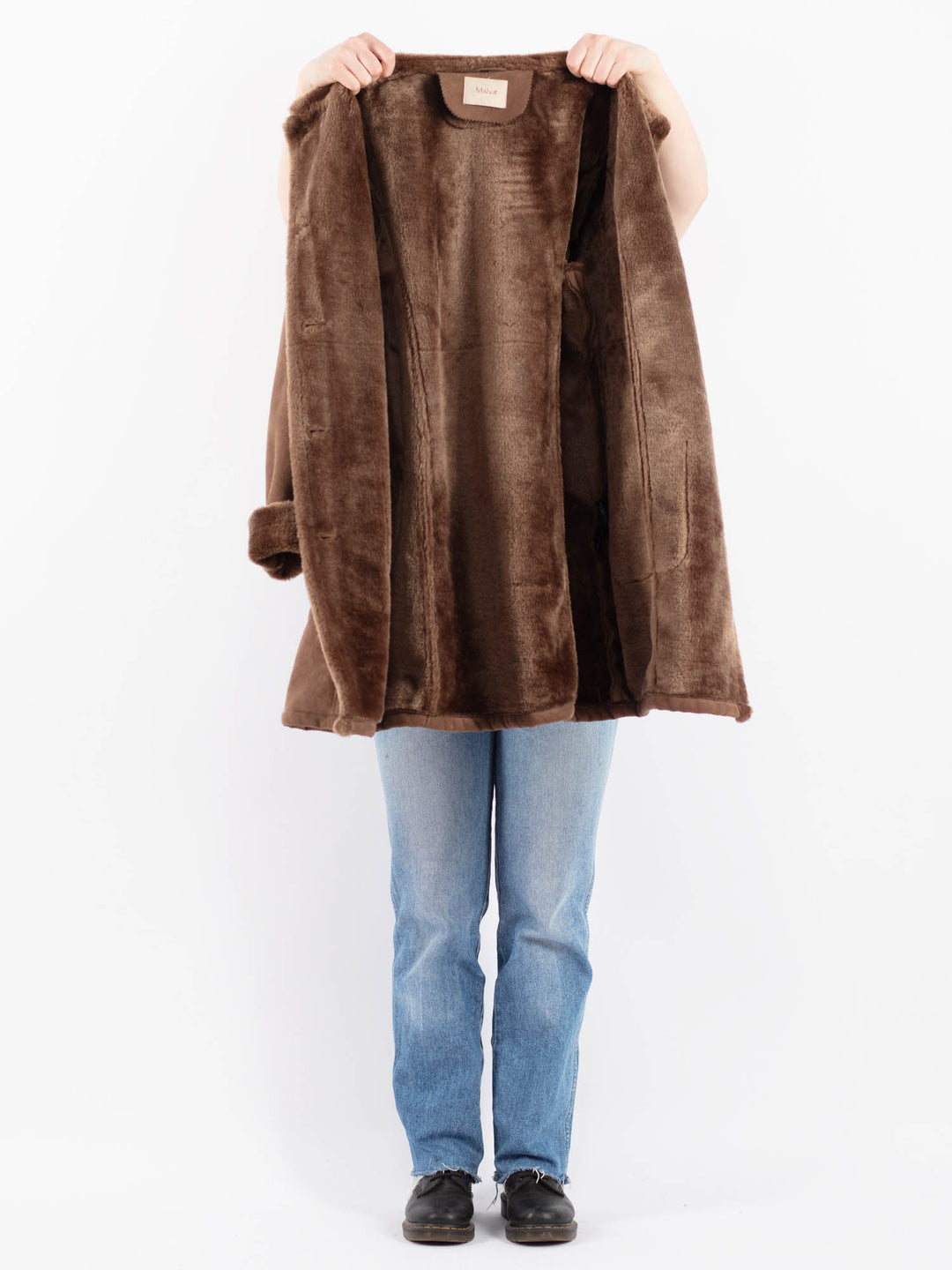 Vintage 90's Women Faux Sheepskin Coat in BrownV9505