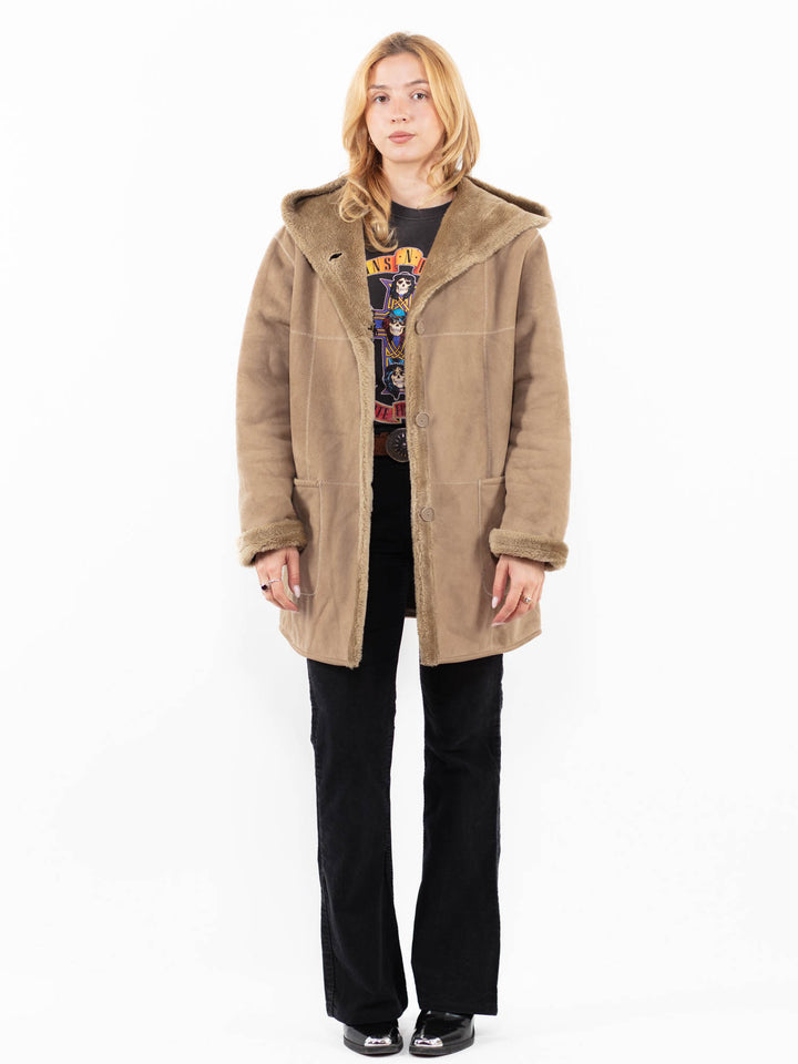 Vintage 90's Women Faux Sheepskin Coat in BeigeA0209