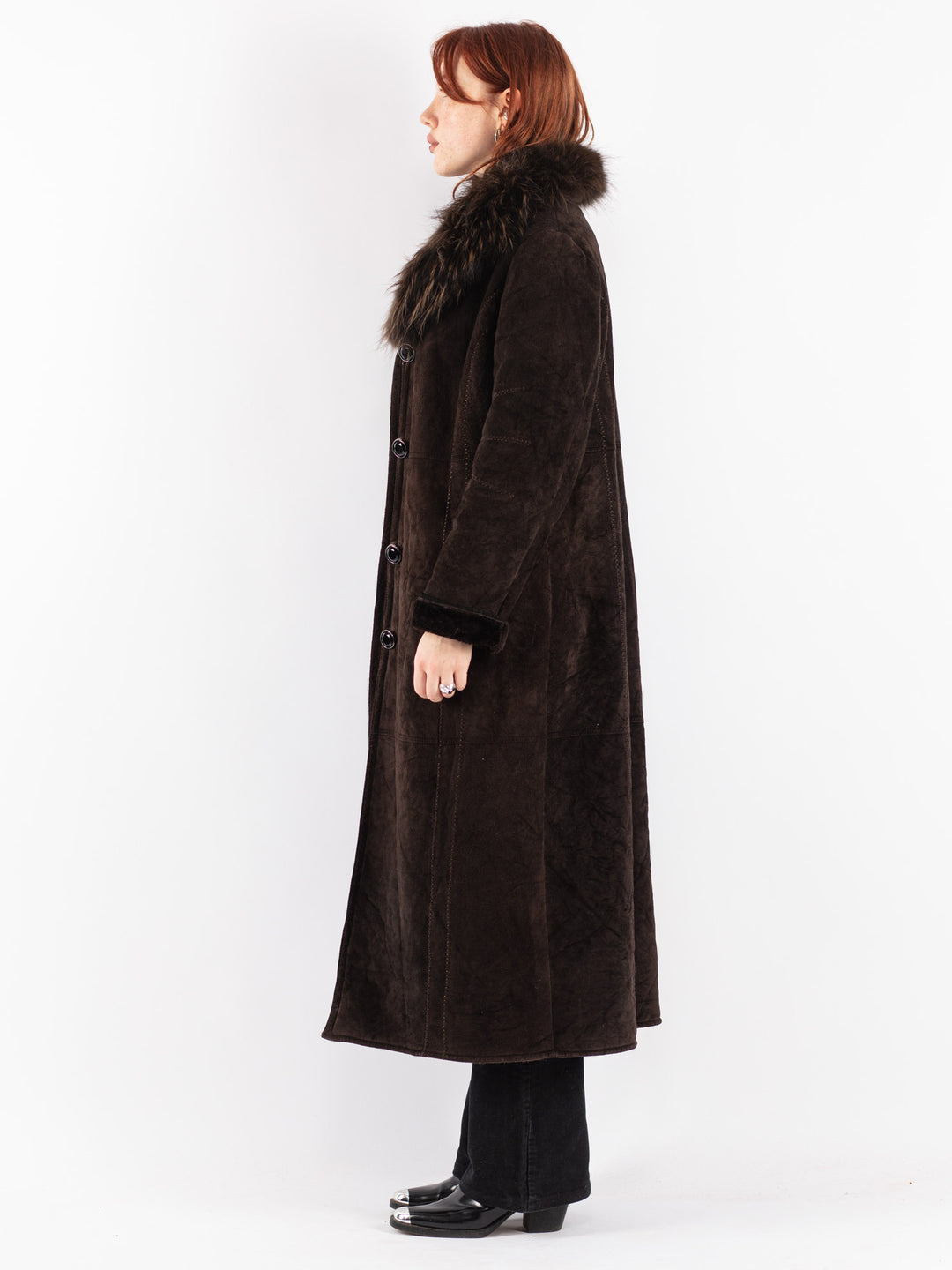 Vintage 90's Women Faux Sheepskin Coat in Brown