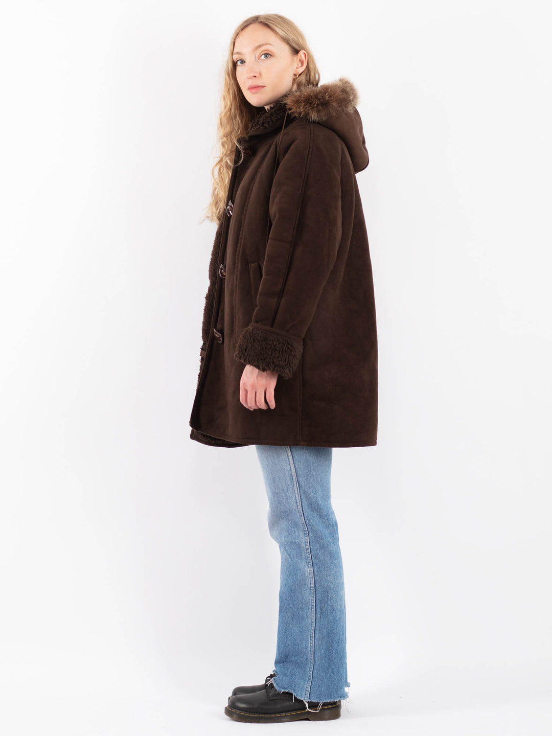 Vintage 90's Women Faux Sheepskin Coat in BrownV9507