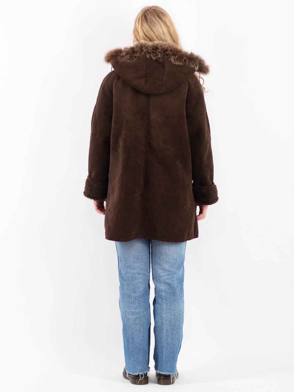 Vintage 90's Women Faux Sheepskin Coat in BrownV9507
