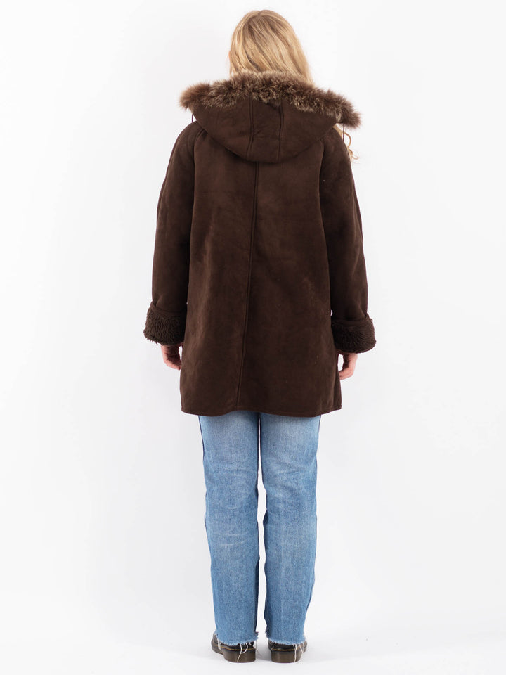 Vintage 90's Women Faux Sheepskin Coat in BrownV9507