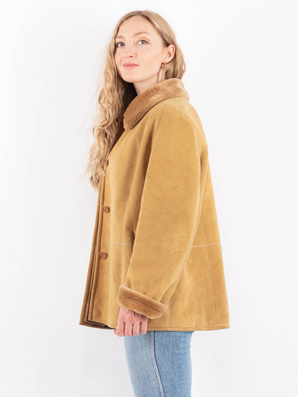 Vintage 90's Women Faux Sheepskin Coat in BeigeV9508