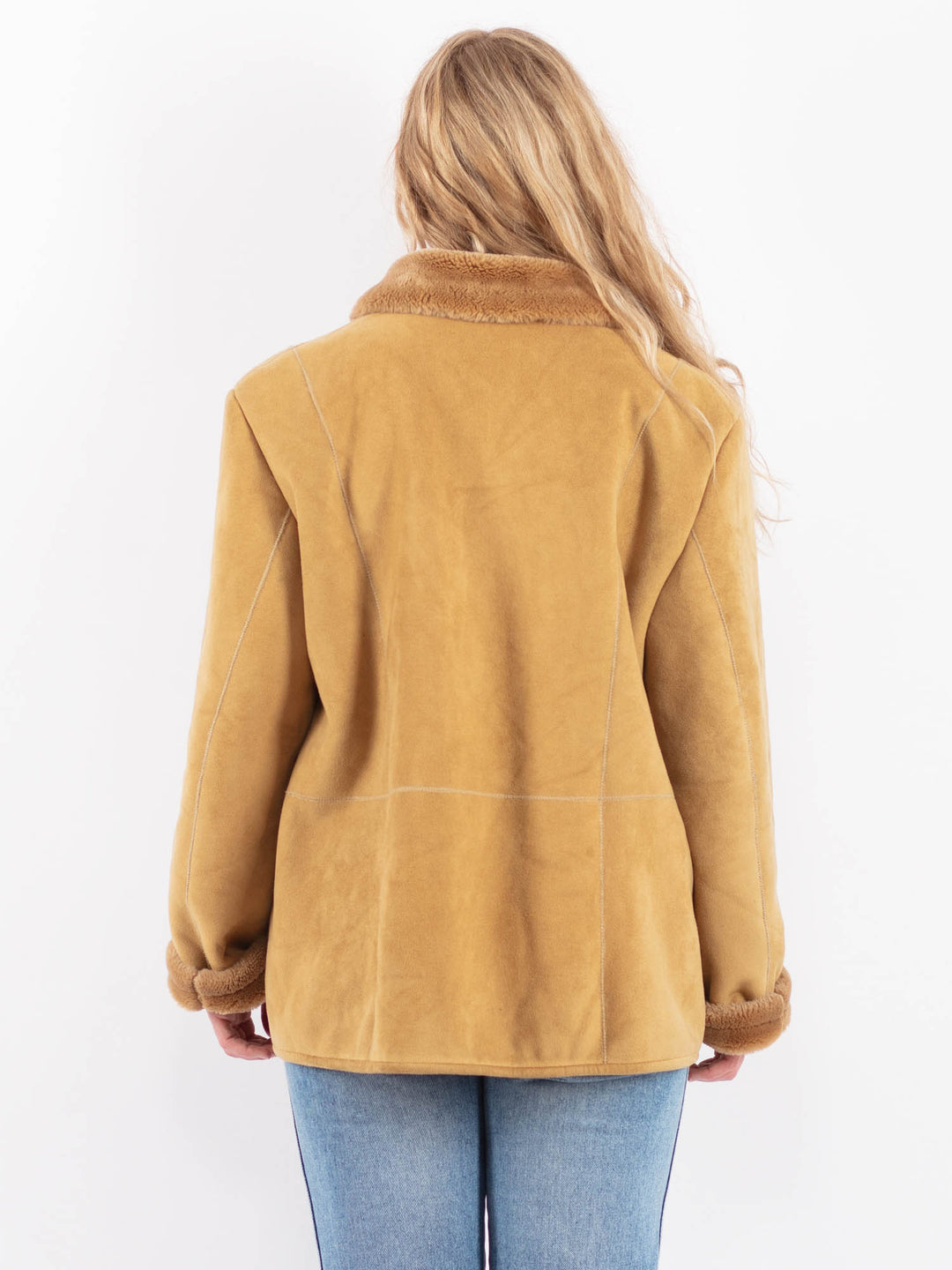 Vintage 90's Women Faux Sheepskin Coat in BeigeV9508