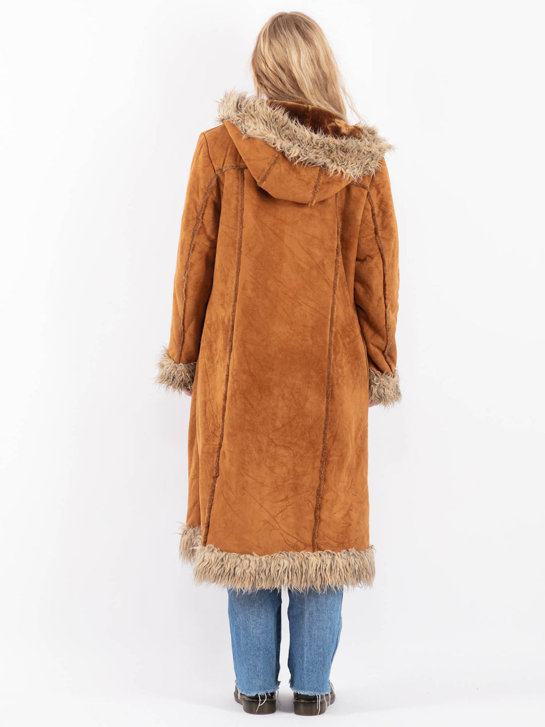 Vintage 90's Women Faux Sheepskin Coat in BrownV9509