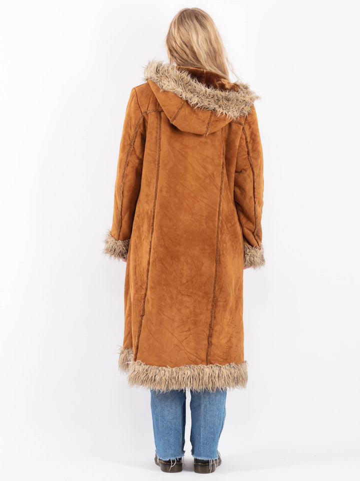 Vintage 90's Women Faux Sheepskin Coat in BrownV9509