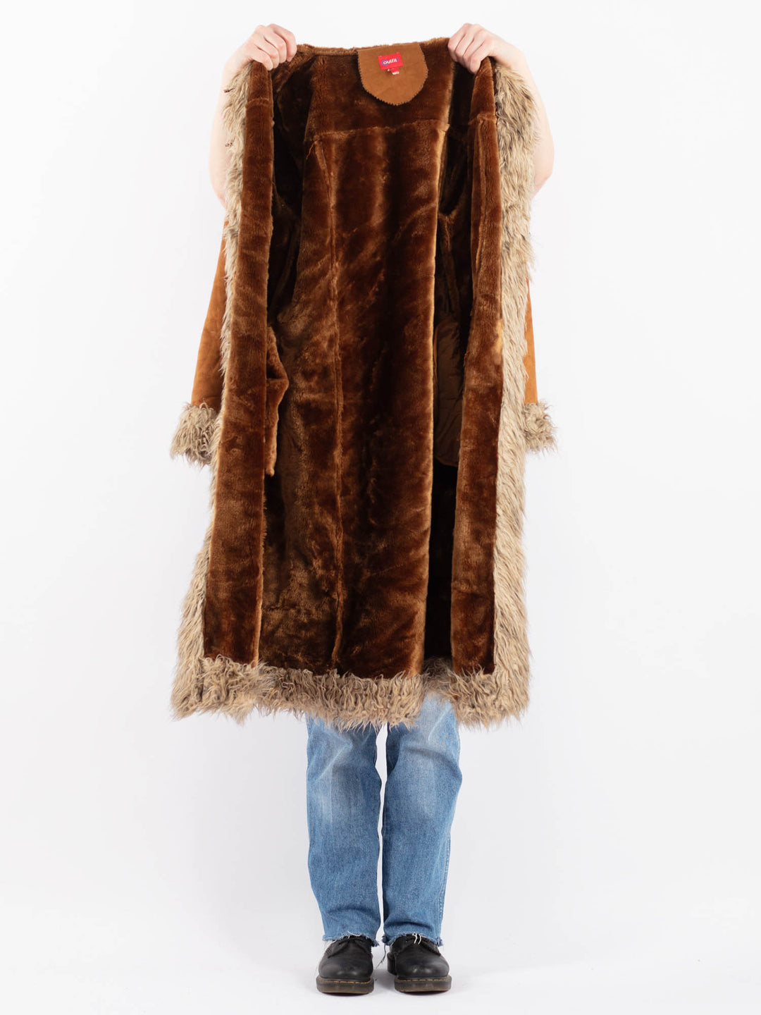 Vintage 90's Women Faux Sheepskin Coat in BrownV9509