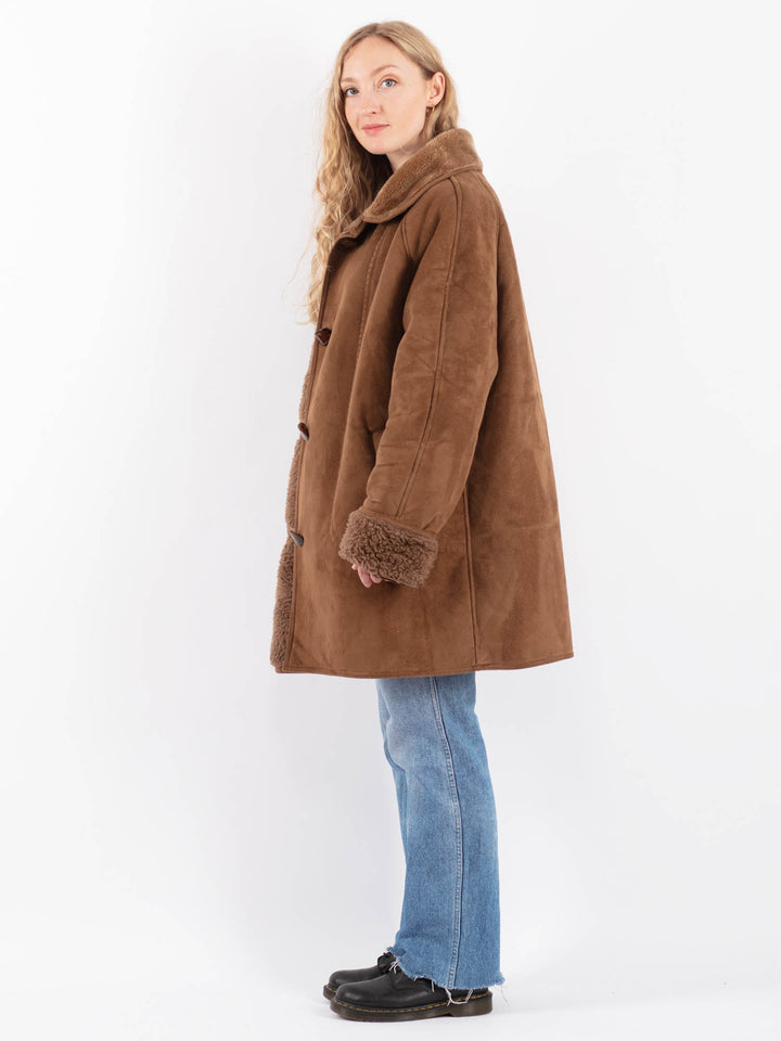 Vintage 90's Women Faux Sheepskin Coat in BrownV9510