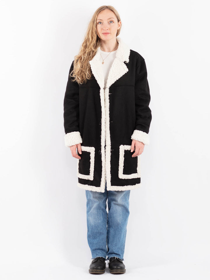 Vintage 90's Women Faux Sheepskin Coat in BlackV9511