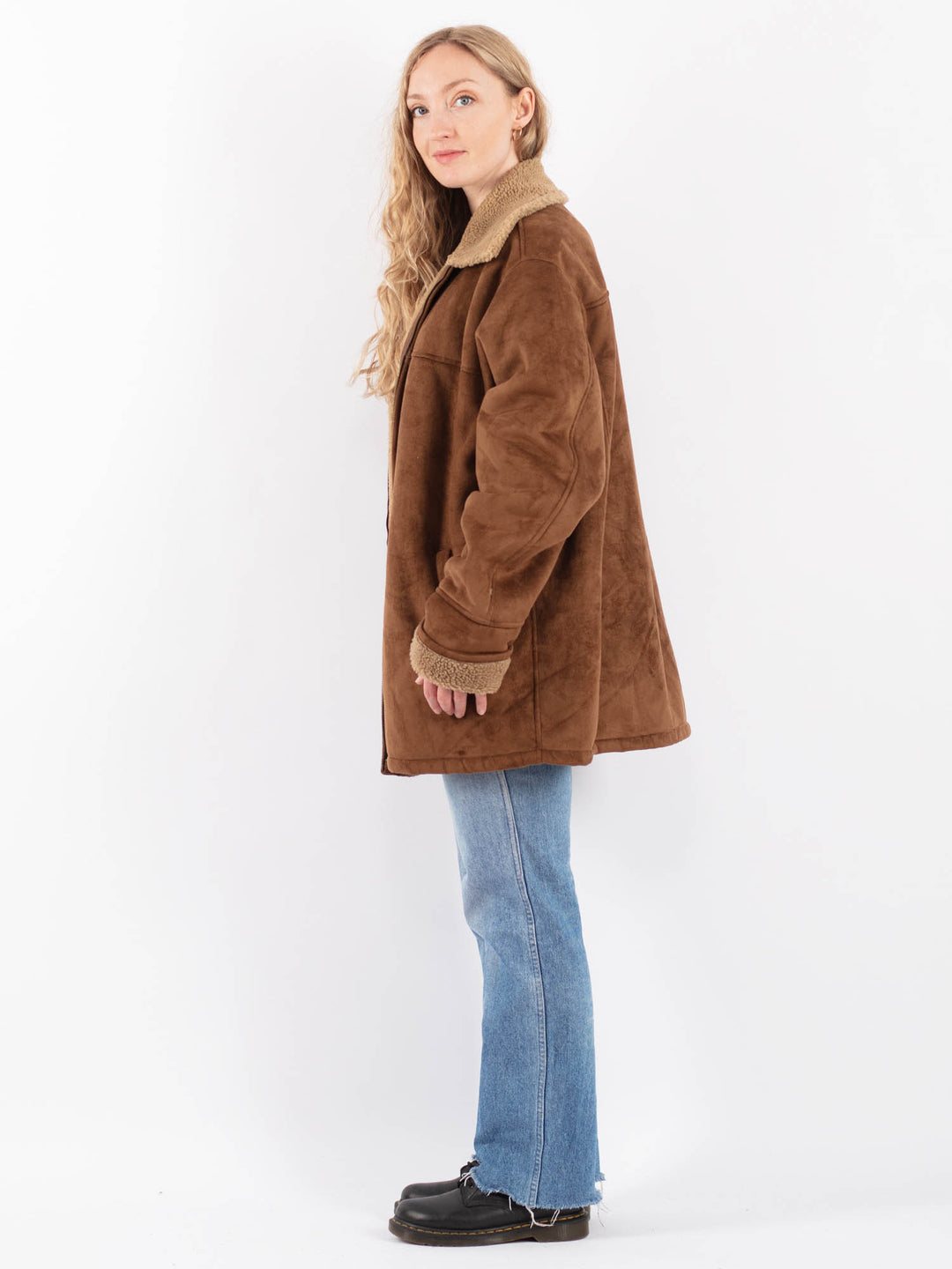 Vintage 90's Women Faux Sheepskin Coat in BrownV9512
