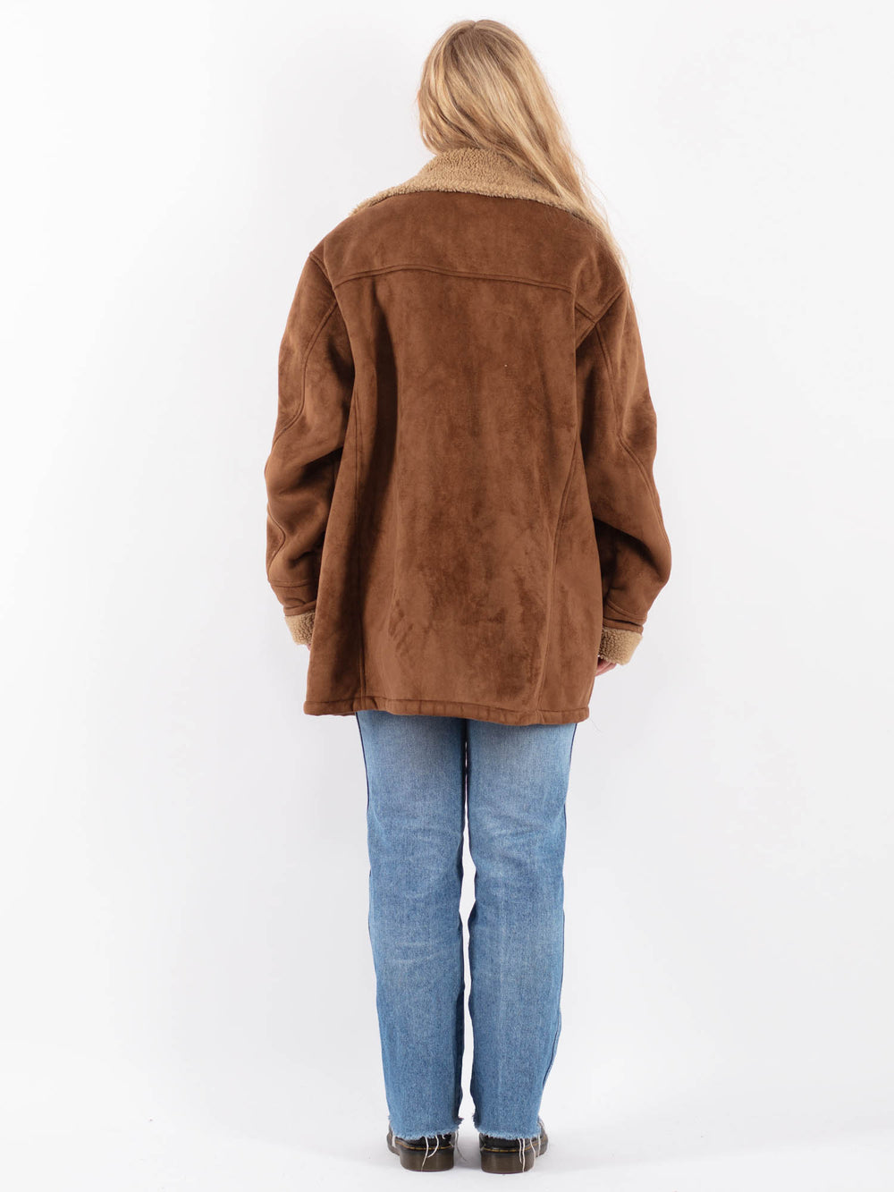 Vintage 90's Women Faux Sheepskin Coat in BrownV9512