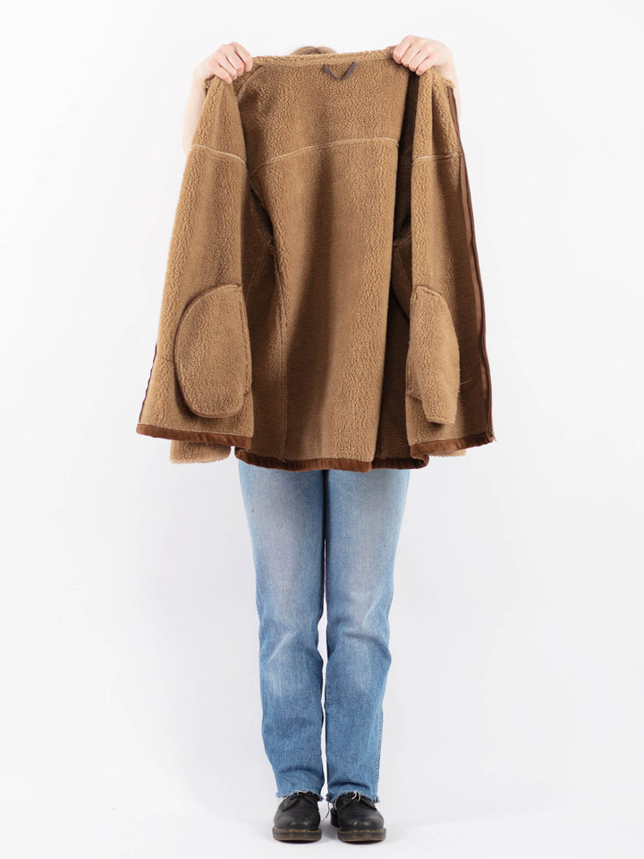 Vintage 90's Women Faux Sheepskin Coat in BrownV9512