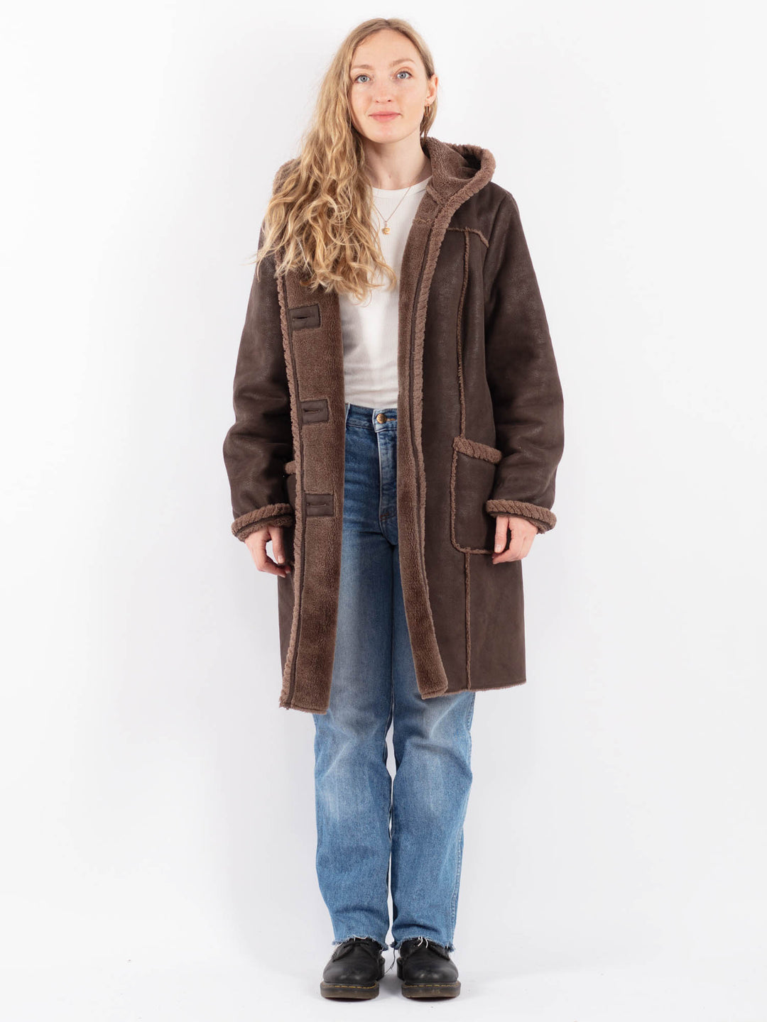 Vintage 90's Women Faux Sheepskin in BrownV9513