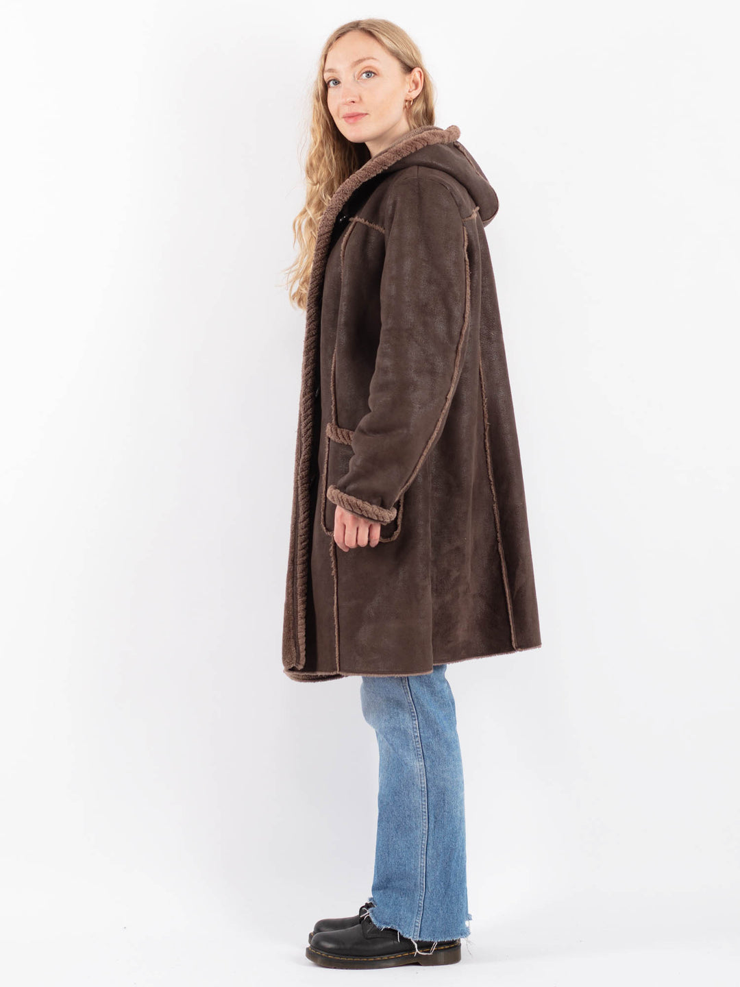 Vintage 90's Women Faux Sheepskin in BrownV9513